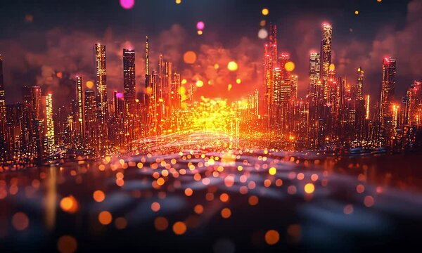 Fiery Metropolis at Night