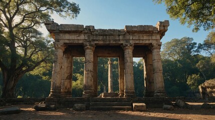 Obraz premium Ruined Stone Temple in a Park Setting