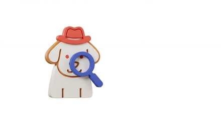 Cartoon cookie dog with magnifying glass