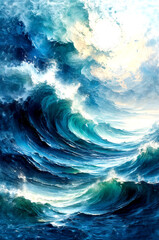Sunlit Celestial Ocean Waves in Abstract Light, Dreamlike Flow of a Cosmic Sea -Generative AI
