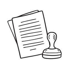 A rubber stamp resting over a single sheet of paper