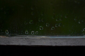 Rain drops on window, blurred background