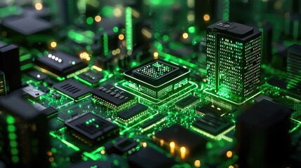 Obraz premium Futuristic Technology Circuit Board with Neon Green Lights