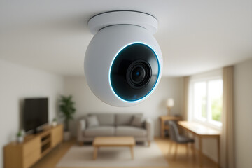 360-degree security camera mounted on ceiling in smart home