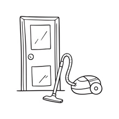 A vacuum cleaner set down near an open doorway