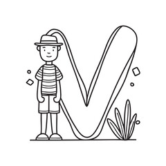 An illustration showing the letter V beside a vacationer