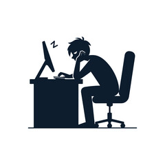 Fototapeta premium A bored and unmotivated person procrastinating at work. A lazy employee or student sitting at a desk feeling sleepy. Vector illustration of office boredom