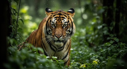 Tiger in Monsoon Forest &ndash; Rain Wildlife Photography