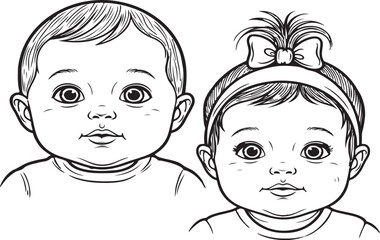 Cute baby girl and boy cartoon face vector, adorable infant character illustrations, smiling baby faces for kids designs, nursery prints, baby shower decor, and children's product branding art
