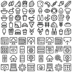 Black and White Food and Web Development Icons Set Line Art Style Graphic Design