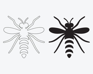 Mosquito silhouette and line drawing doodle