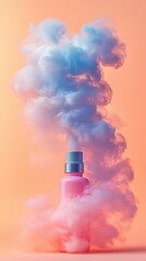 Canister spray substance A stylish bottle surrounded by colorful smoke, creating a vibrant and artistic visual for creative projects.