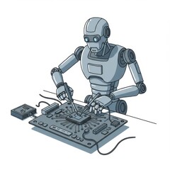 Grey Robot Repairing Circuit Board