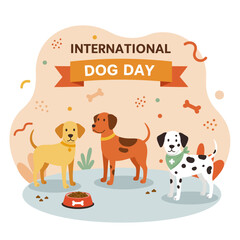 Flat design vector illustration, celebrating international dog day