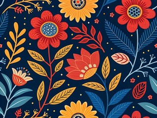vibrant folk-art floral pattern 