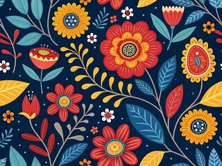 vibrant folk-art floral pattern 
