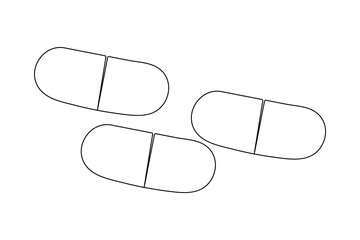 Open capsules and medicine in one line drawing minimalist outline vector isolated design
