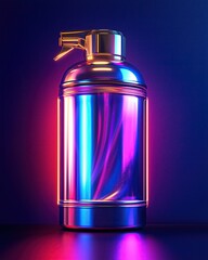 Canister spray substance A vibrant fire extinguisher with neon reflections, showcasing modern safety equipment in a stylish design.