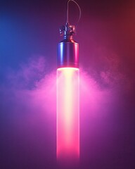 Canister spray substance A vibrant lighting tube emitting colorful hues amidst a smoky background, creating a futuristic ambiance.
