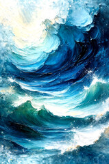Sunlit Celestial Ocean Waves in Abstract Light, Dreamlike Flow of a Cosmic Sea -Generative AI
