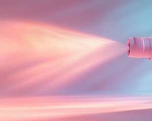 Canister spray substance Abstract representation of a spray nozzle emitting colorful mist, creating a futuristic atmosphere.