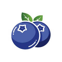 Pair of Blueberries with Green Leaves Fresh Berry Vector Illustration Icon