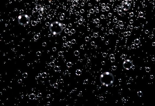 Glimmering air bubbles rise, creating a chaotic yet elegant texture against a deep black backdrop,  minimalist,  shimmer