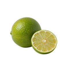 Bright green limes showcase vibrant color and zesty freshness on isolated transparent setting