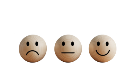 Wooden Emojis Sad Neutral Happy Faces