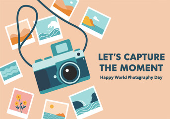 Happy world photography day, flat design vector illustration