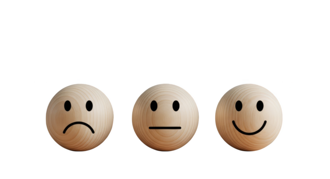 Wooden Emojis Sad Neutral Happy Faces