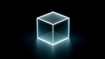 Glowing cube illuminating a black background creates a modern and futuristic mood