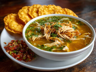 Chicken soto soup with crackers and sambal