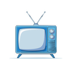 Retro blue television with antennas vector illustration, vintage TV receiver