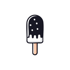 Stylized Chocolate Covered Ice Cream Bar with White Drizzle and White Sprinkles on a Wooden Stick