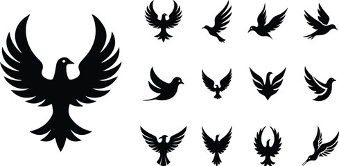 Bird Silhouette Vector Set | Flying Bird Clipart Logo Design