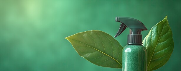 Canister spray substance Eco-friendly spray bottle surrounded by green leaves, highlighting sustainable living and natural beauty.