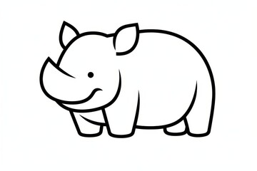 Obraz premium Simple line drawing of a cute African rhinoceros, minimalistic doodle style, bold black lines, white background, children's coloring page
