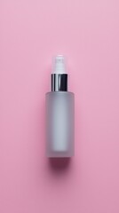 Canister spray substance Elegant skincare serum bottle on a soft pink background, perfect for beauty product advertisements.