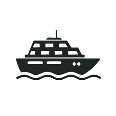 Luxury Yacht Vessel Silhouette Gliding on Water Waves Modern Cruise Travel Tourism Adventure Nautical Icon