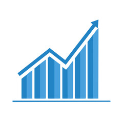 Blue Graph Illustrating Growth, Economic Trend, and Financial Success with Ascending Bars and Arrow