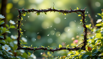 minimalist enchanted frame made of vines and thorns