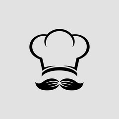 Chef Hat Icon with Moustache Silhouette on Light Background