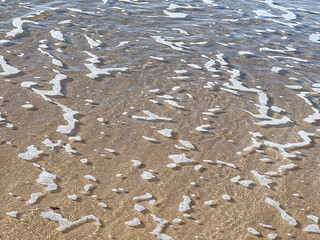 Foam on the shallow water of the Baltic Sea, Mrzezyno region, Poland, in calm weather as a background
