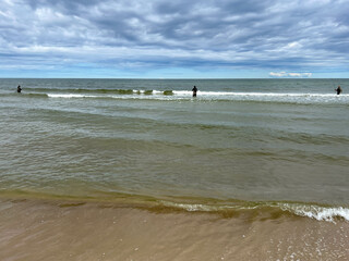 Fishing for garfish on a rod in the Baltic Sea, Mrzezyno region in Poland