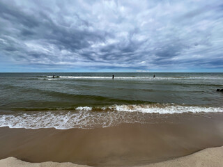 Fishing for garfish on a rod in the Baltic Sea, Mrzezyno region in Poland
