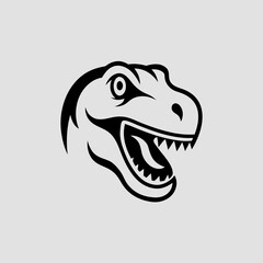 Naklejka premium Black and white dinosaur head vector illustration with open mouth and sharp teeth.