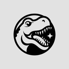 Raptor Dinosaur Head Silhouette with Sharp Teeth inside Circle Frame on Light Background