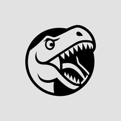 Naklejka premium Raptor Dinosaur Head Silhouette with Sharp Teeth inside Circle Frame on Light Background