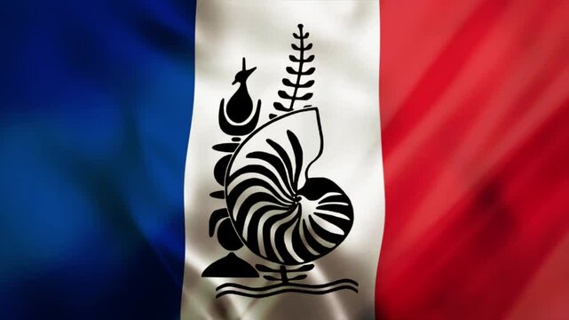 Hoisting the national flag of New Caledonia as a symbol of the country, symbolizing the nation's sovereignty and pride, with drapery gently blowing in the wind